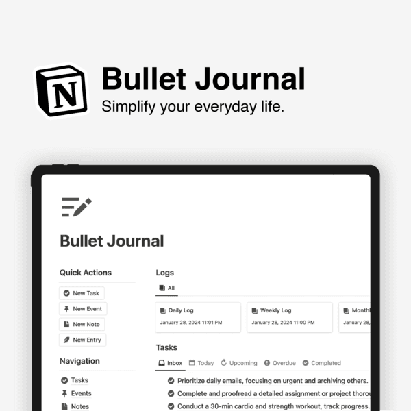 An image showing the Notion template 'Bullet Journal' by KinaNotion