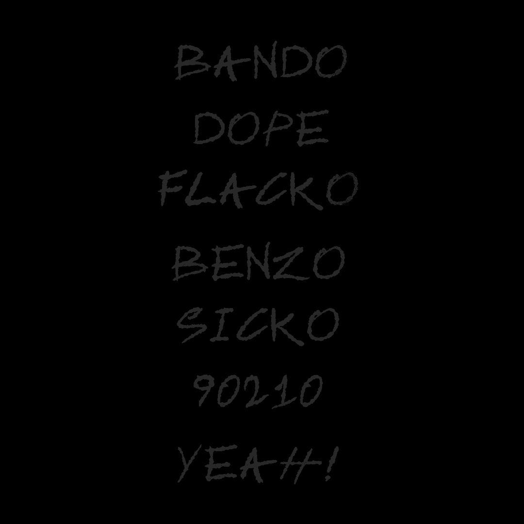 Hip-hop and streetwear-inspired typography design. Distressed, scratched text layout displaying street culture terms on a solid black background.