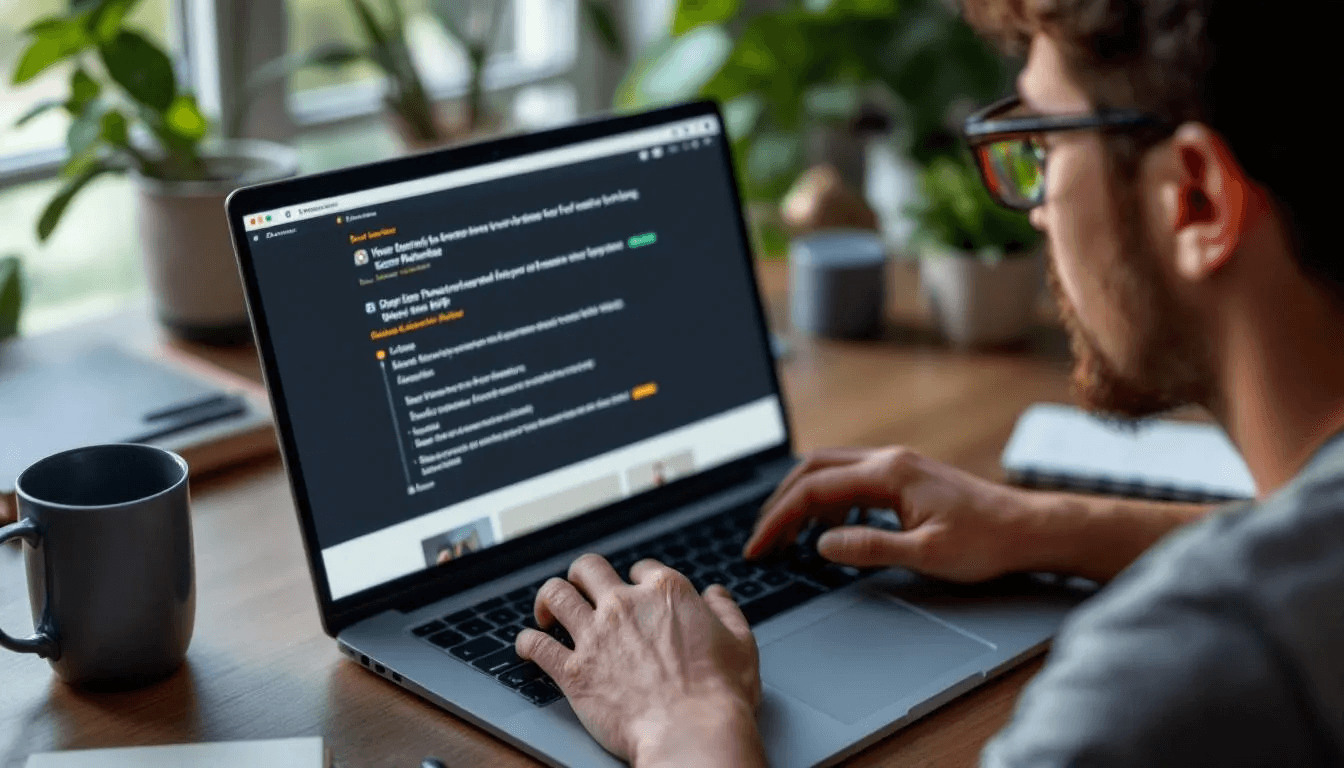 A visually impaired user is shopping online using a laptop equipped with screen reader software, highlighting the importance of digital accessibility in e-commerce. This scene emphasizes the need for compliance with the European Accessibility Act and web content accessibility guidelines to ensure services are accessible to all users.