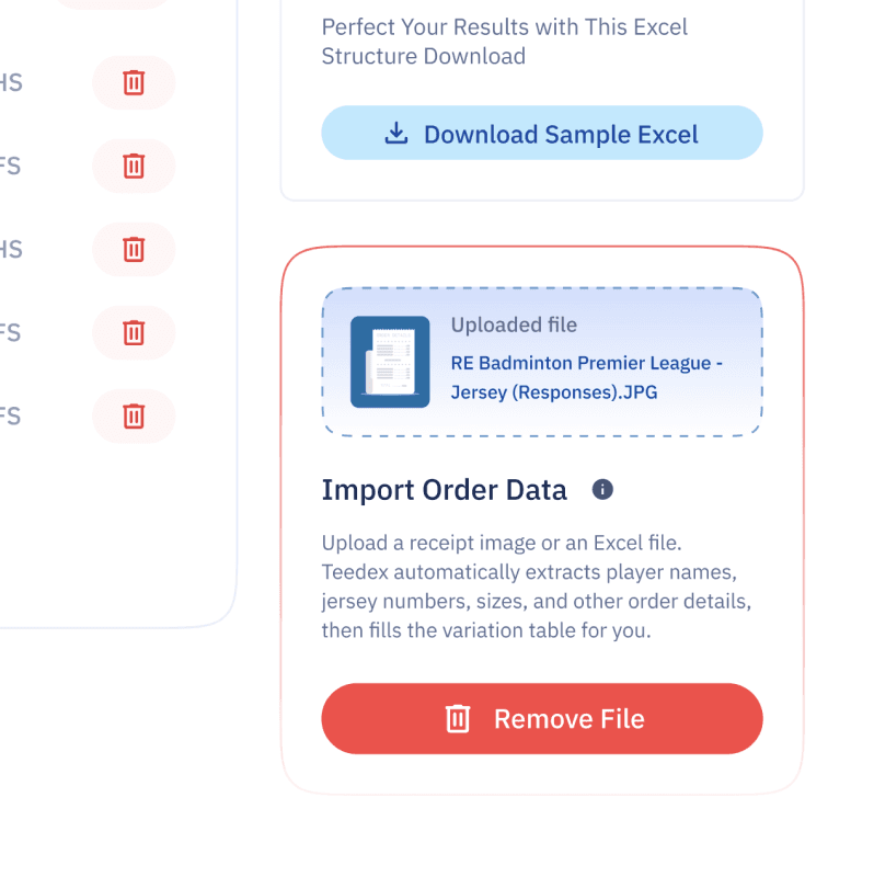 Teedex receipt and Excel order import interface
