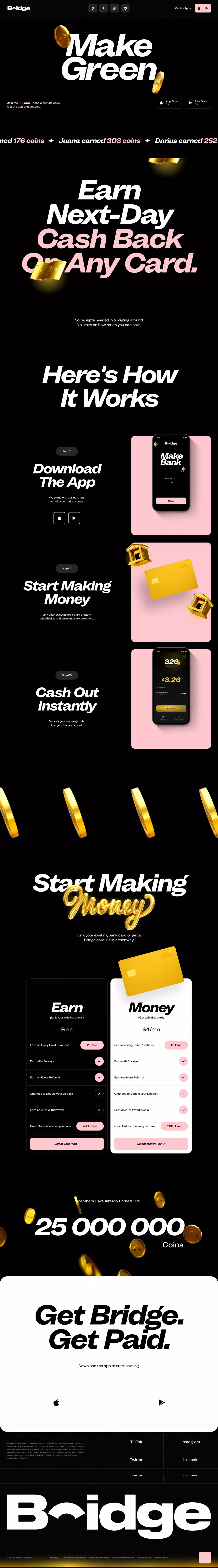 Bridge landing page screenshot showcasing Tech and Finance design