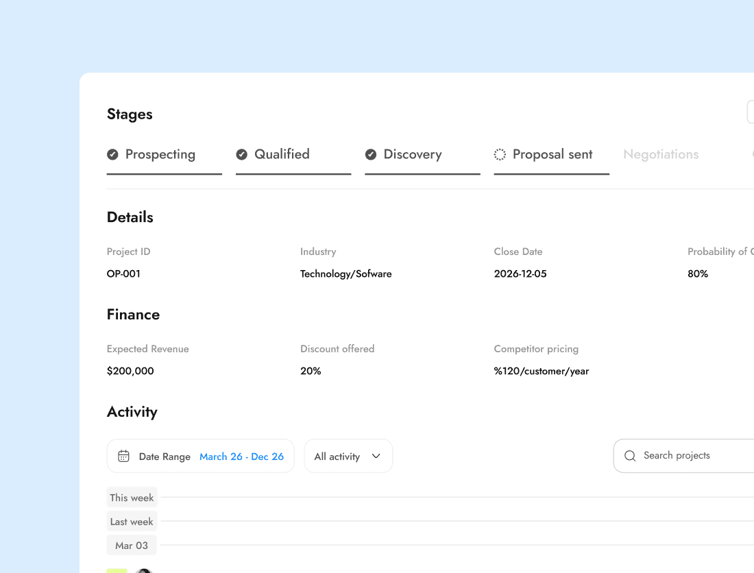 Project card interface