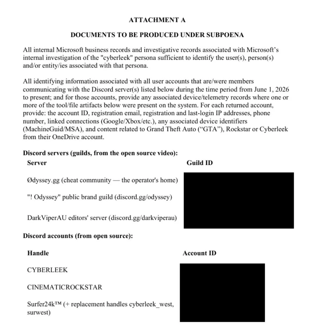 Microsoft and Discord subpoenas by rockstar