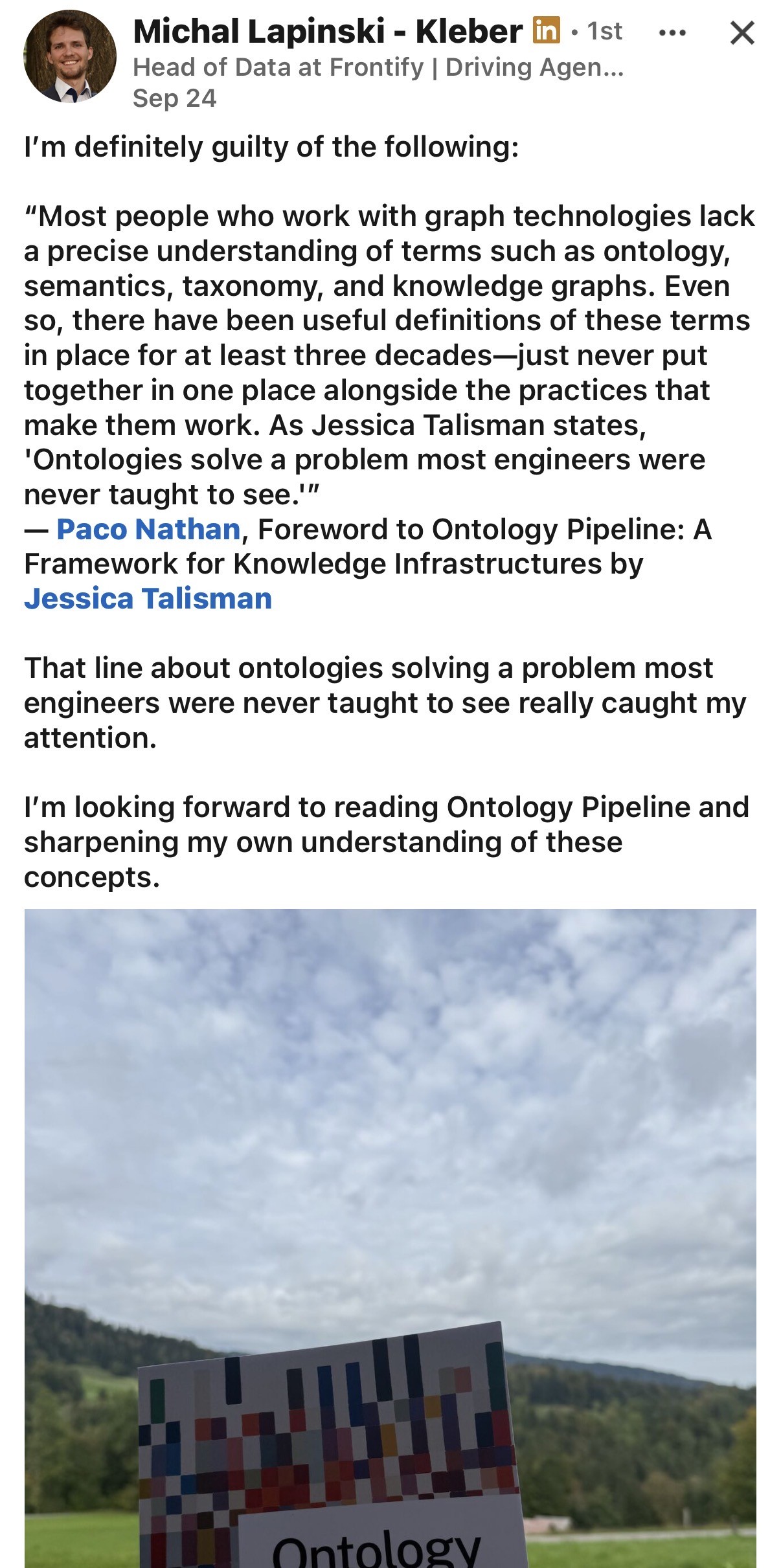 Original reader post: Iโm looking forward to reading Ontology Pipeline and sharpening my own understanding of these concepts.