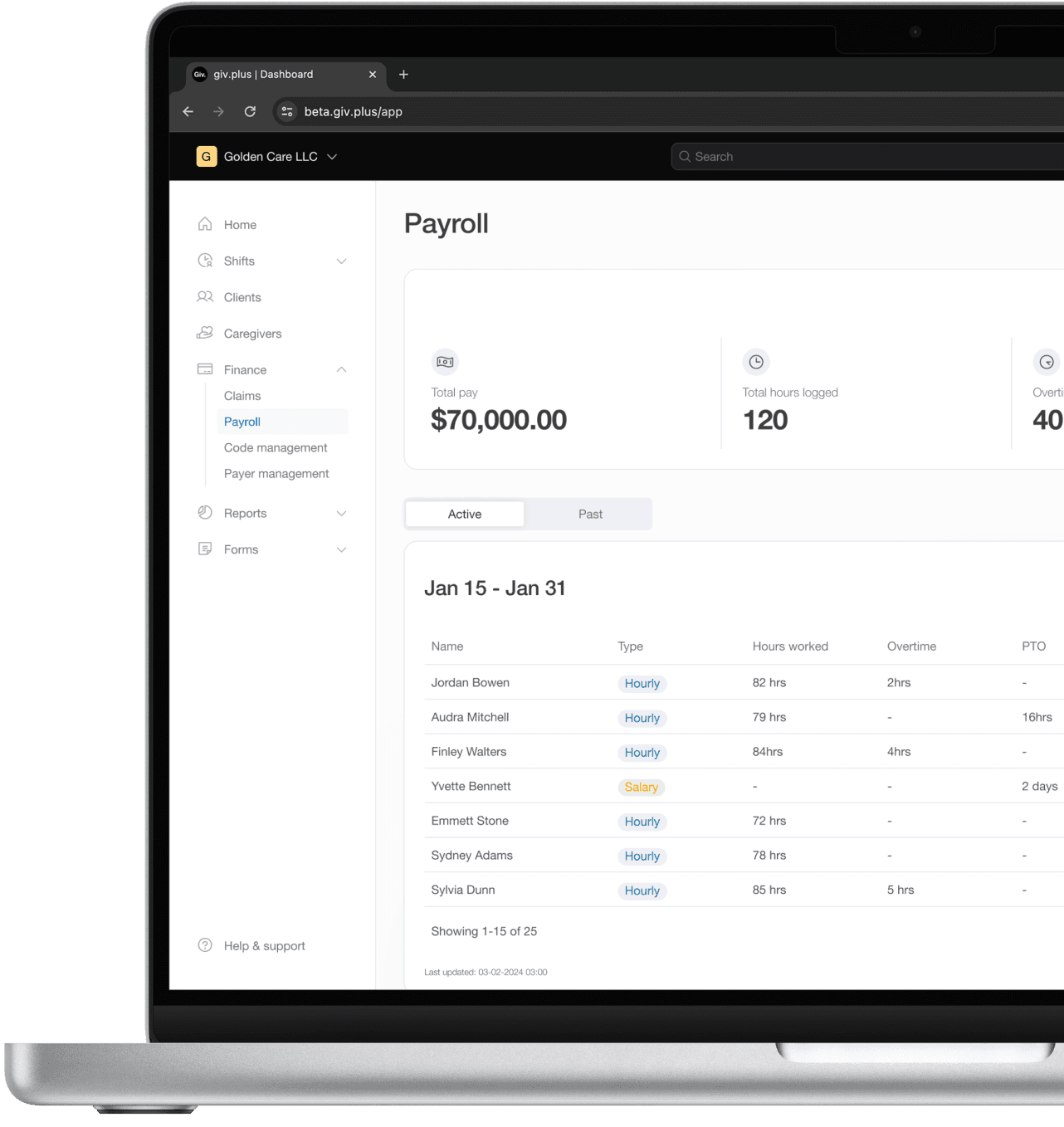 Payroll screen on desktop.