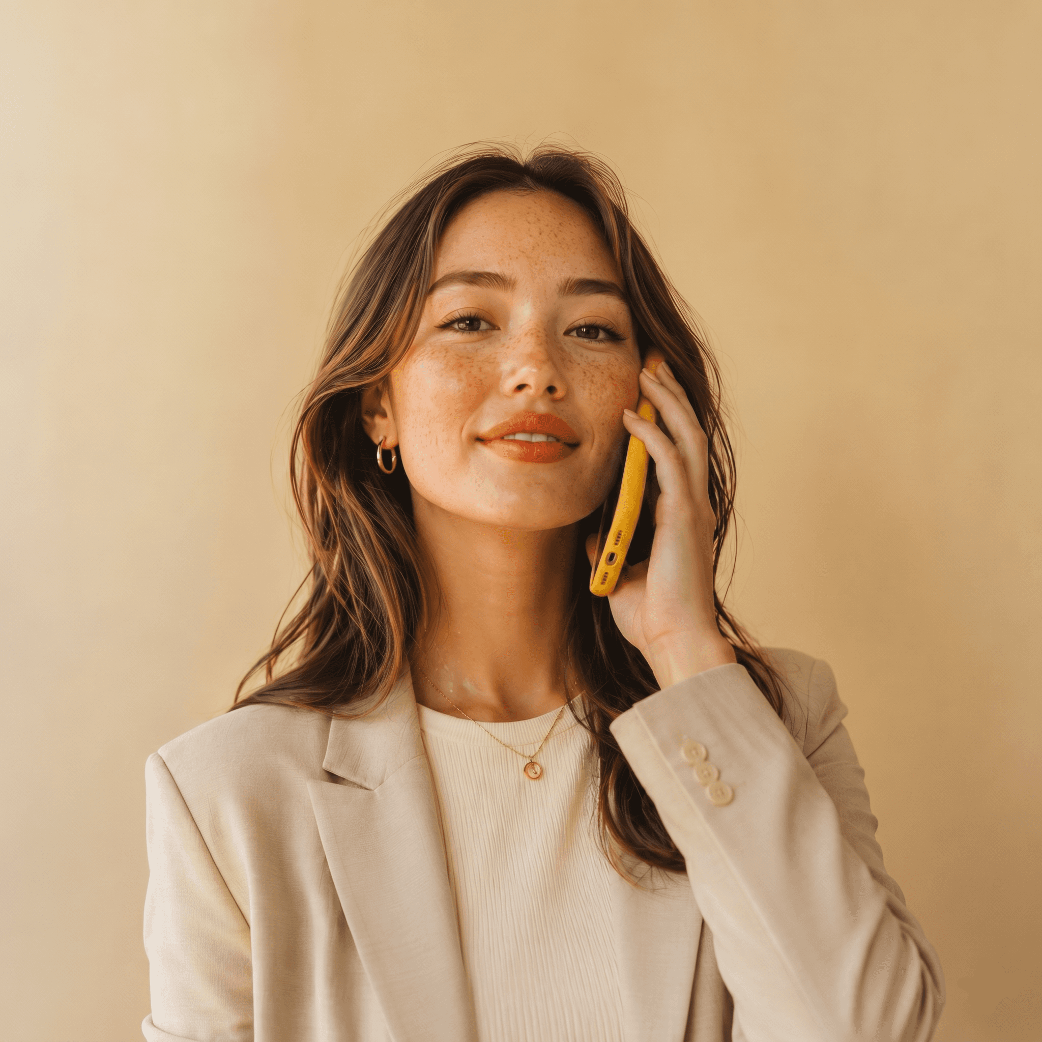 Woman practicing an interview on her phone