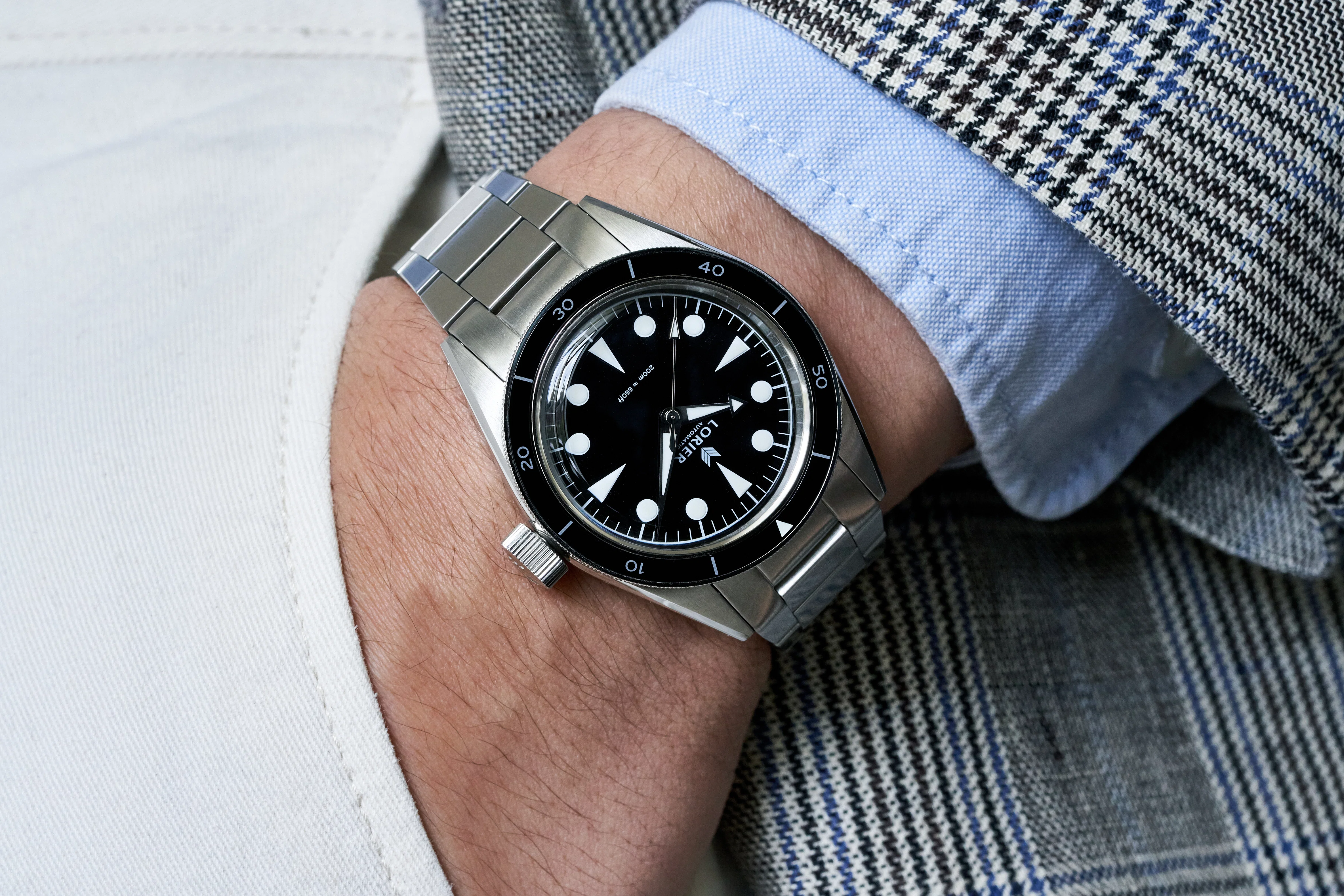 Lorier Neptune with black dial on a wrist