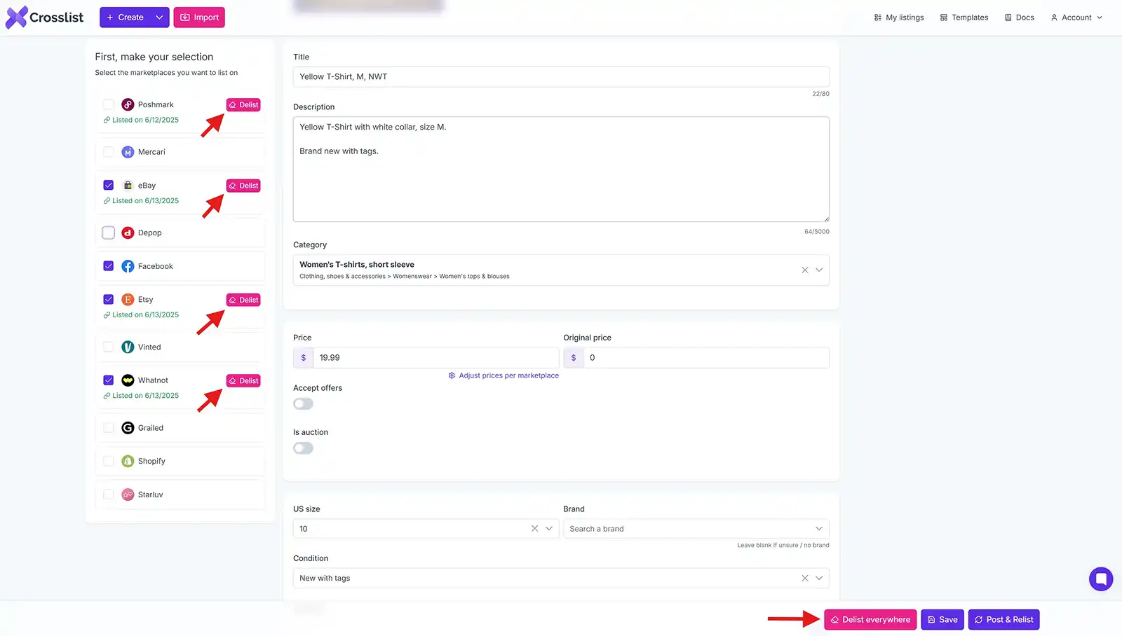 Listing Detail Page Delist Actions