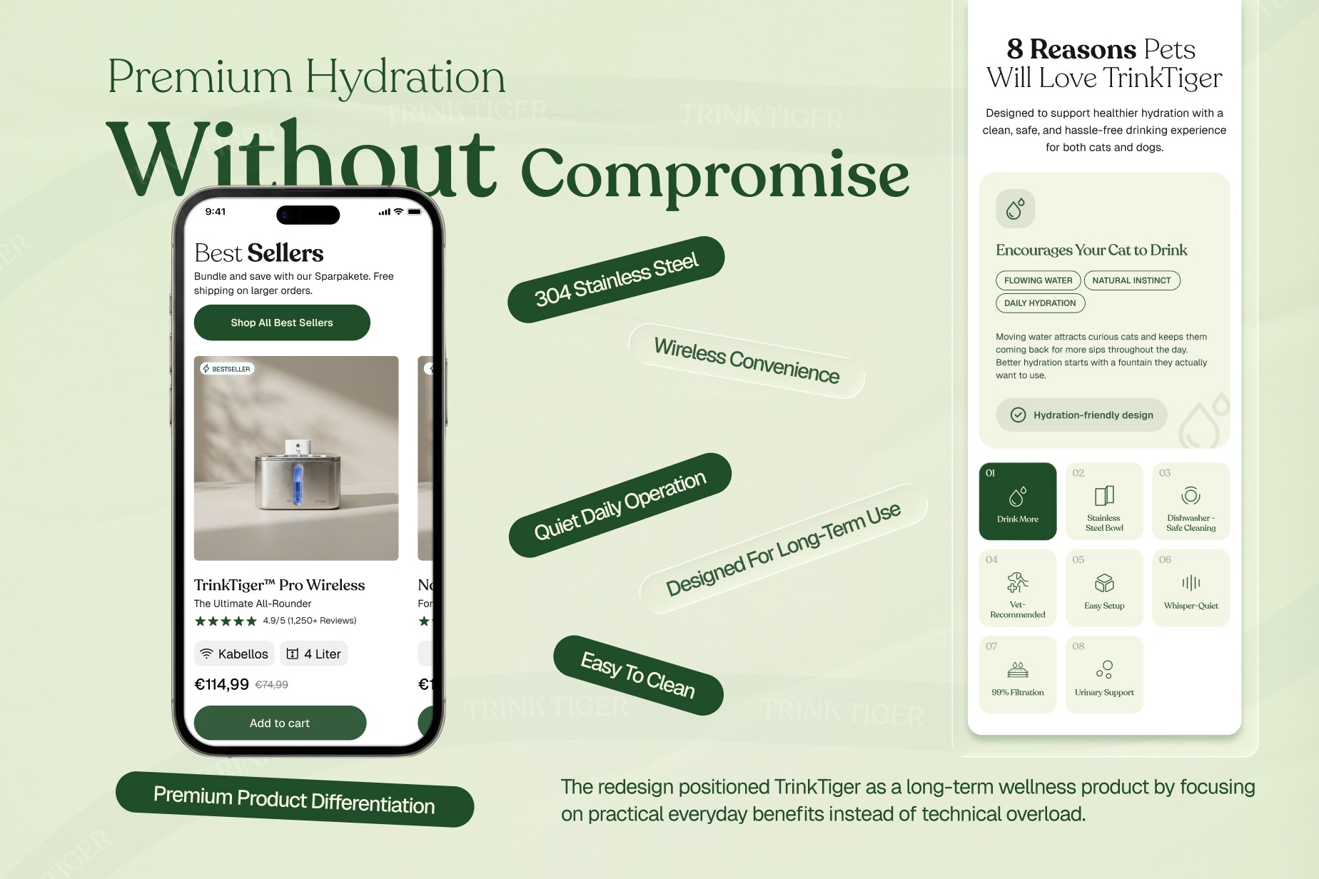 Premium product differentiation for wireless stainless steel cat fountain ecommerce