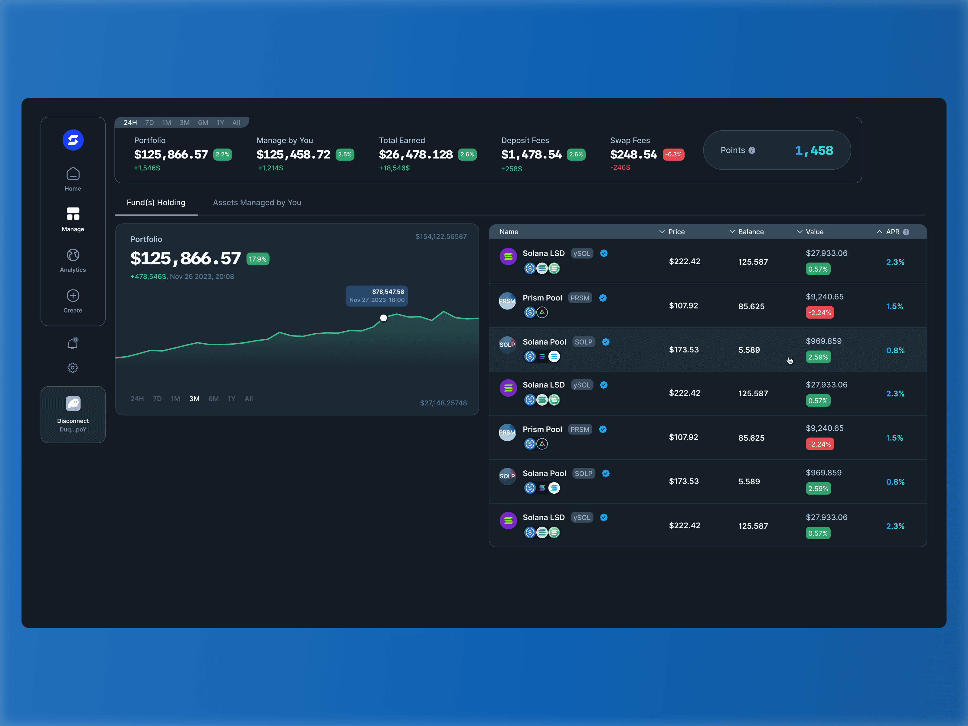 Crypto trading dashboard with open positions table