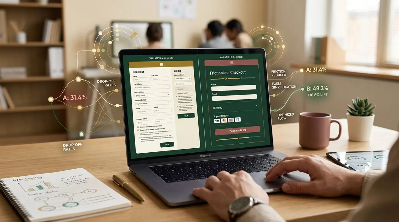 Comparación de dos versiones de un proceso de pago optimizado mediante pruebas A/B.