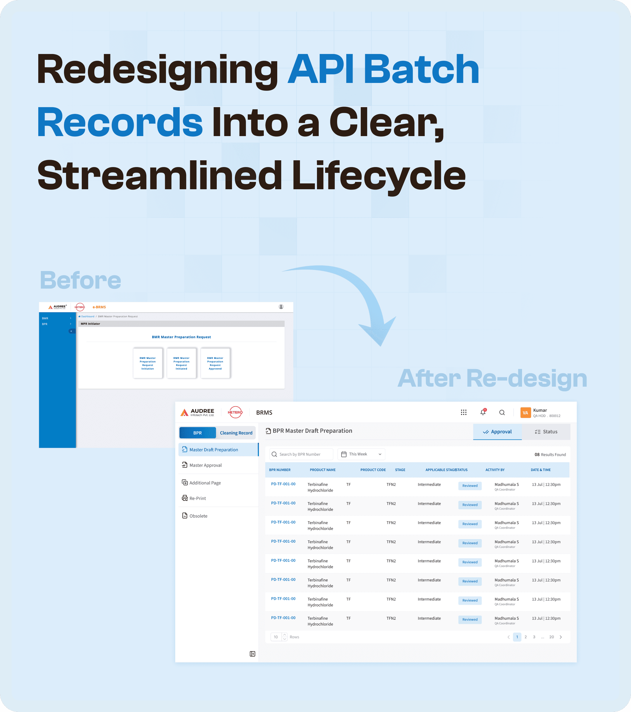 BRMS-API software old and new redesign screens