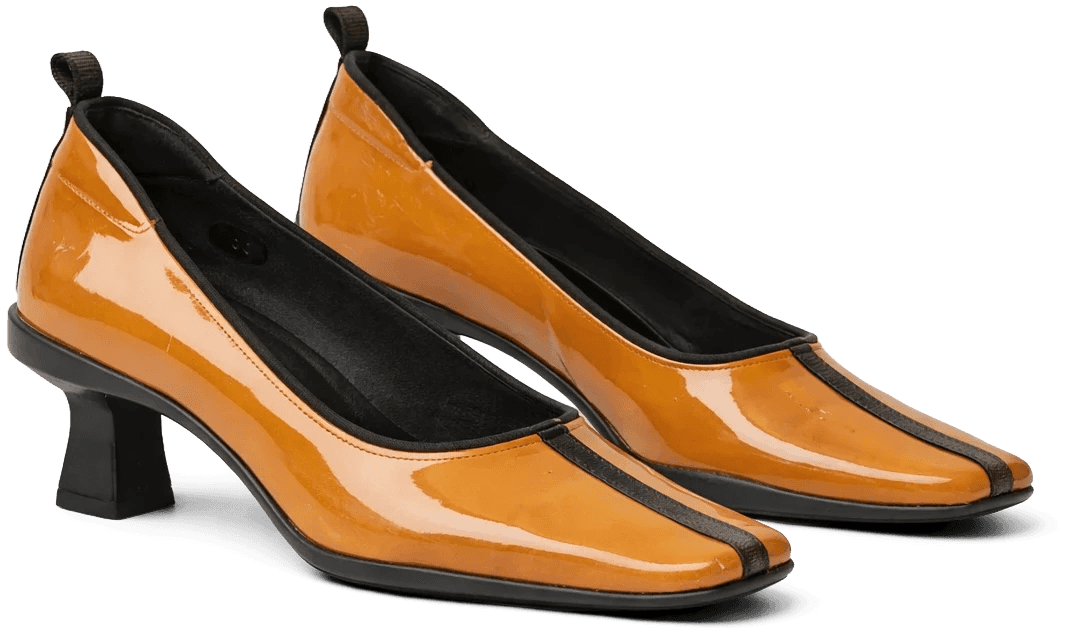 Orange Leather Kitten Heels