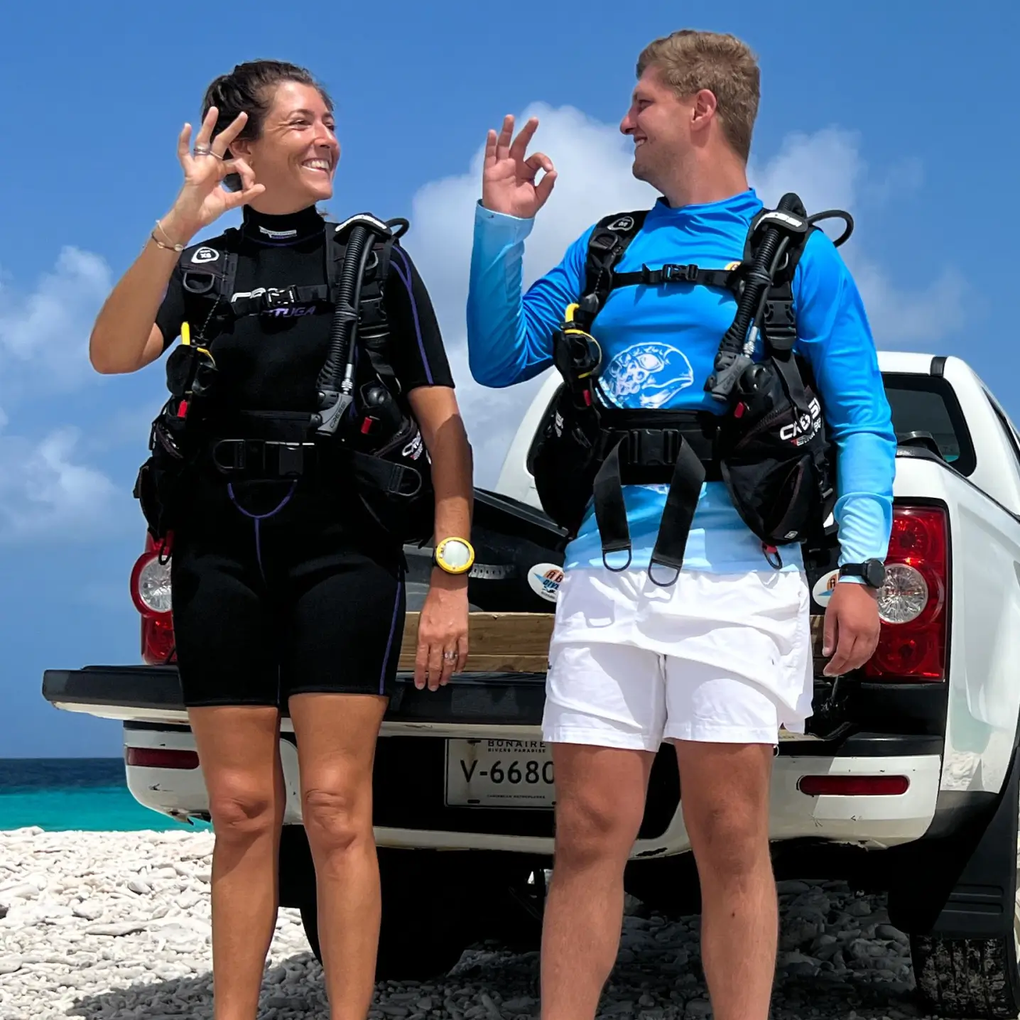 Group preparing for a dive session in Bonaire