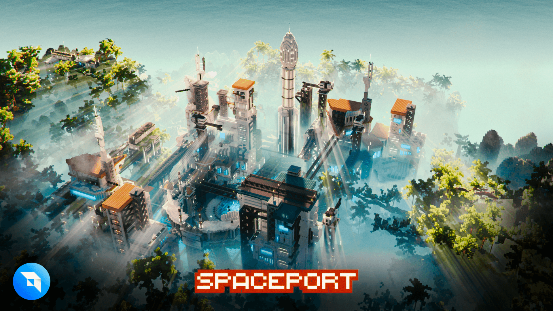 Created by Dexity, a Minecraft service build team that is an official Minecraft partner. a 600x600 cyberpunk 2077 themed spawn that functions as a lobby surrounded by lush terrain in a warzone that contains many regions and biomes