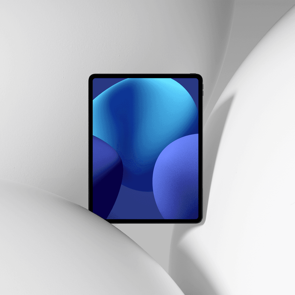 Instagram iPad app concept with abstract blue and purple 3D forms, product design by Michael Novia