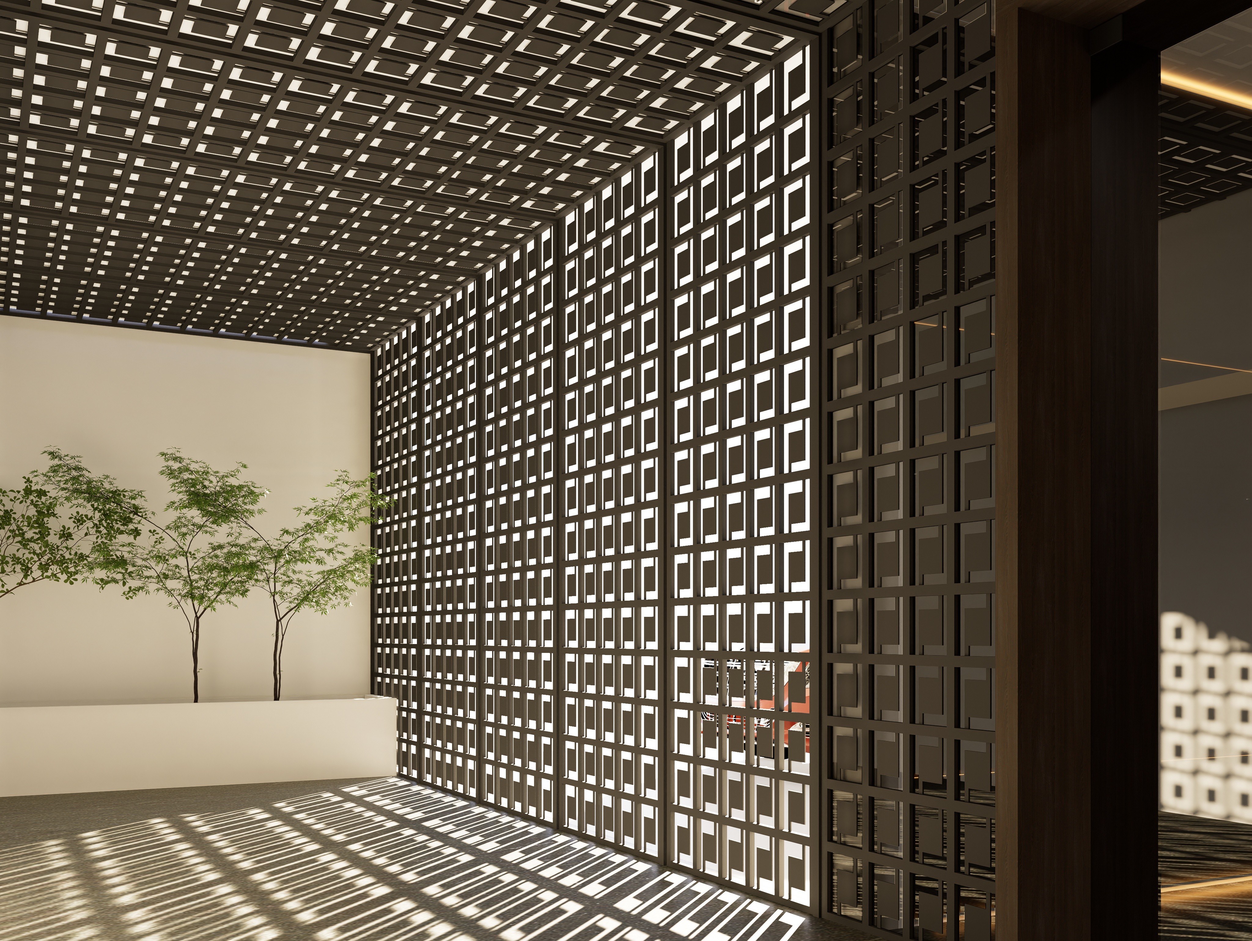 exterior architectural perspective of a private residence, emphasizing rhythmic shadows and spatial depth by topos design studio