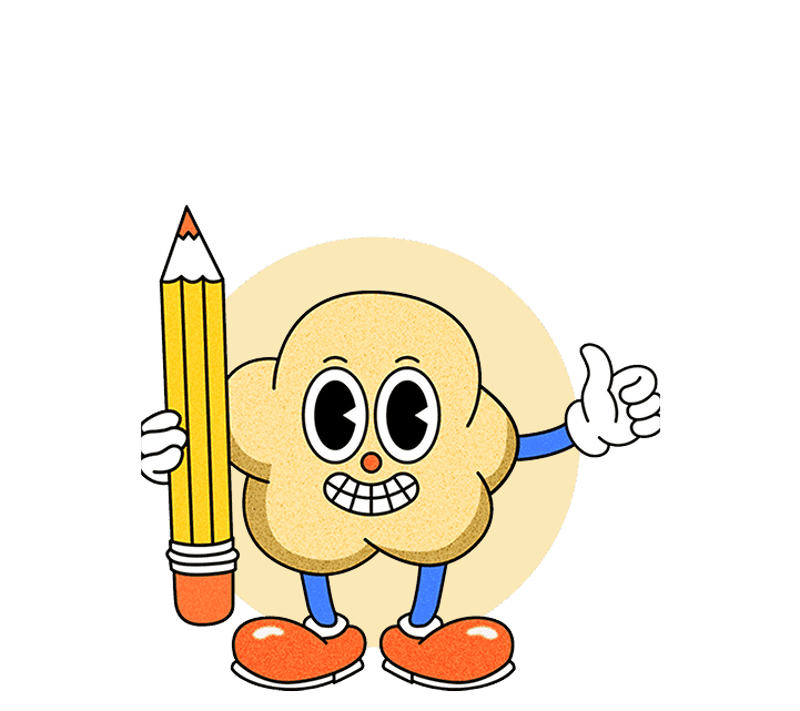 Un PopHeadz creatif et souriant, personnage issus de l'univers de PopCorn Garage.