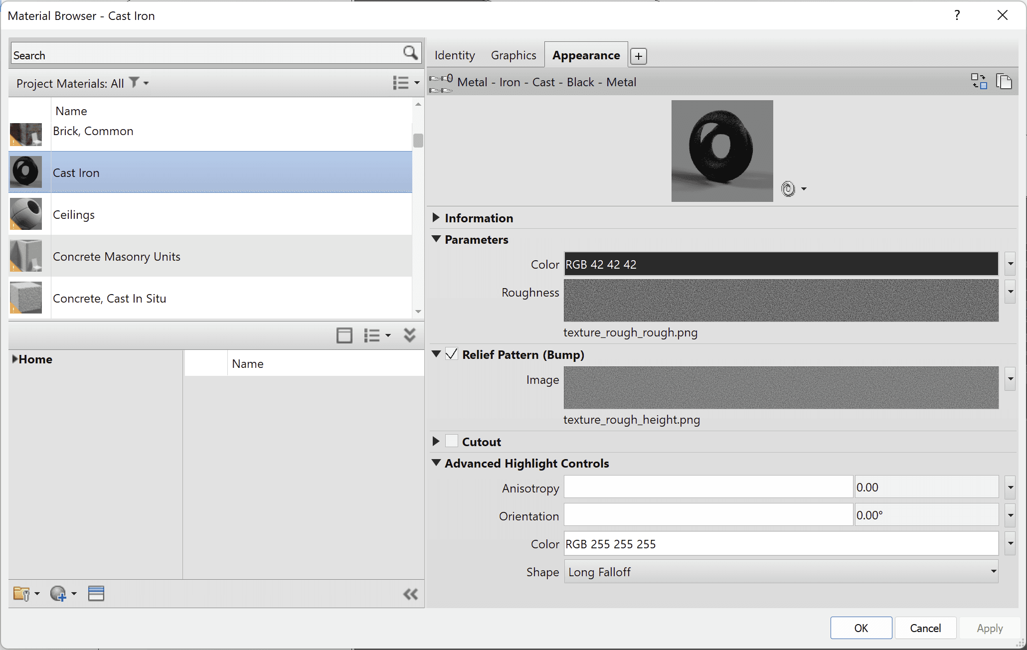Example of custom material using OOTB texture images.