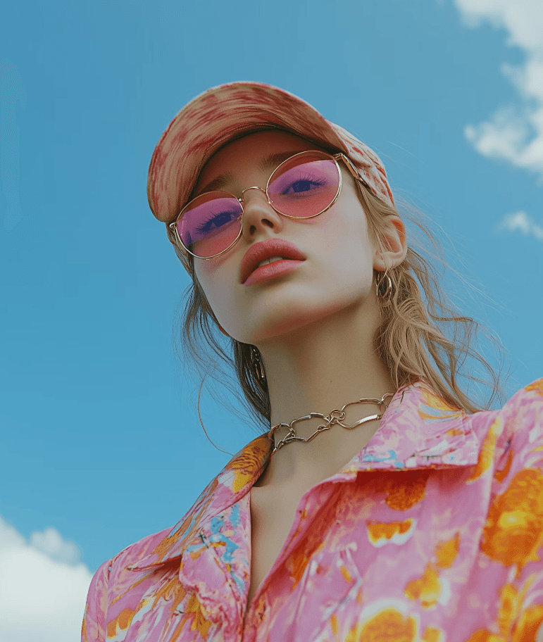 Woman in pink patterned shirt.