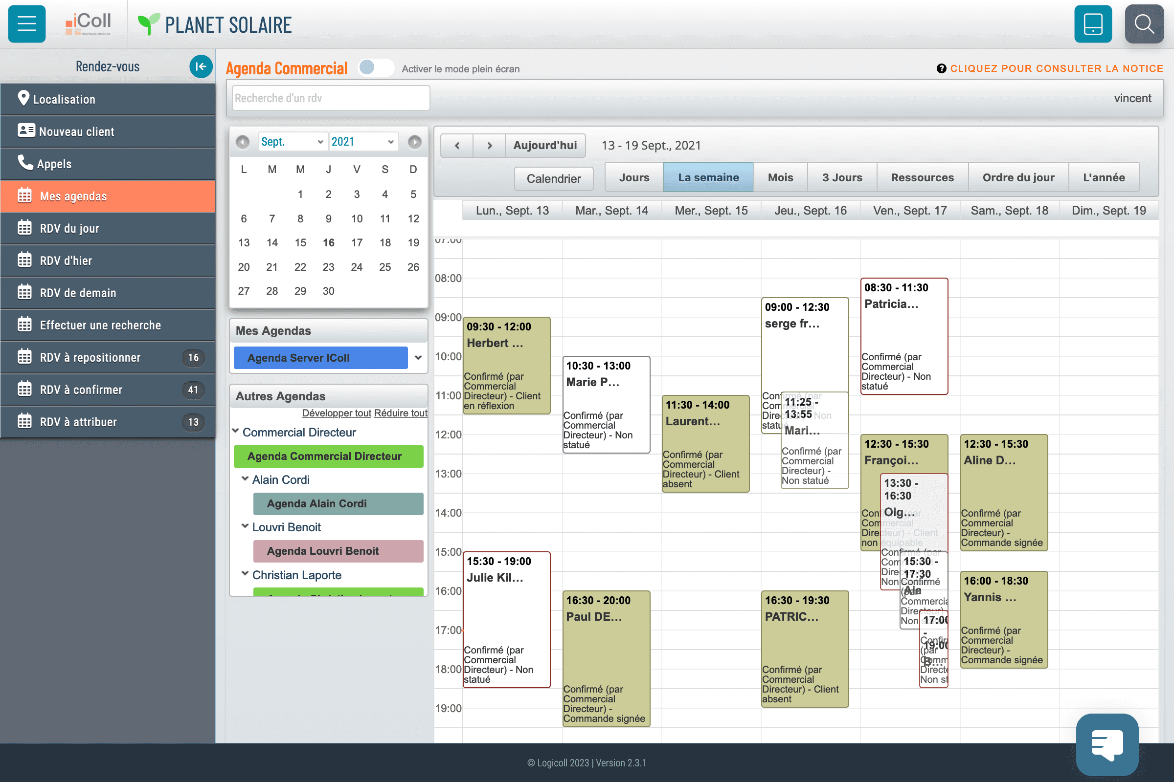 Agendas techniques et commerciaux