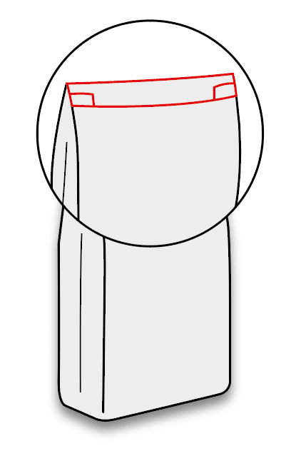 Weiße Verpackungstüte mit roter Verschlusslinie. Ideal für Lebensmittel.