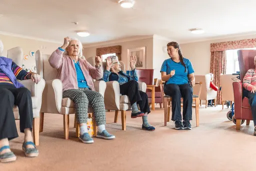 Two women talking in comfortable chairs