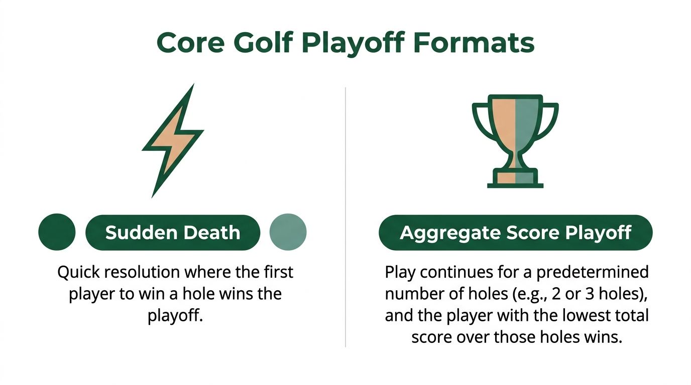 An infographic showing the two core types of golf playoff formats: sudden death and aggregate score.
