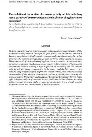 The evolution of the location of economic activity in Chile in the long run: a paradox of extreme concentration in absence of agglomeration economies