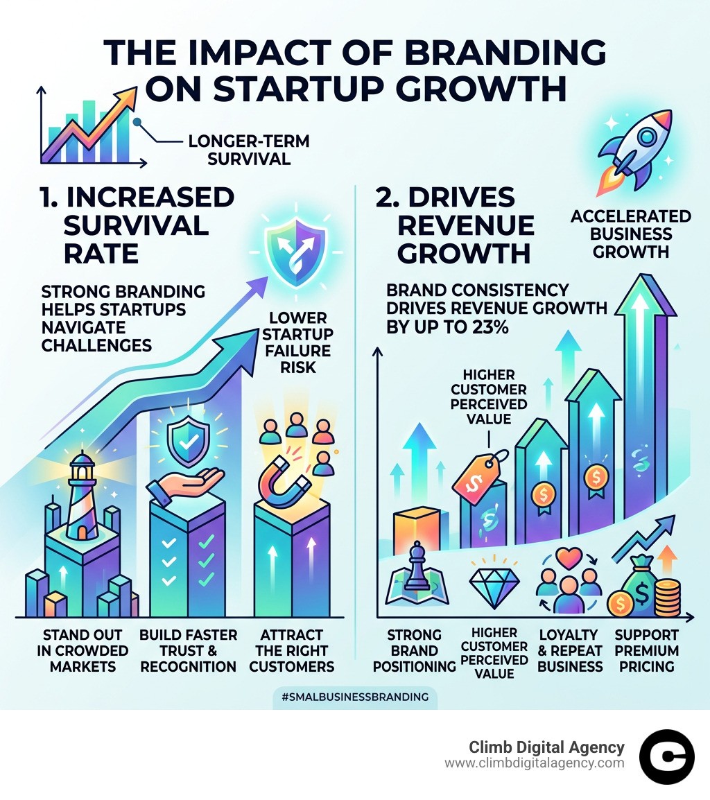 Infographic showing the impact of branding on startup survival rates and revenue growth - small business branding agency