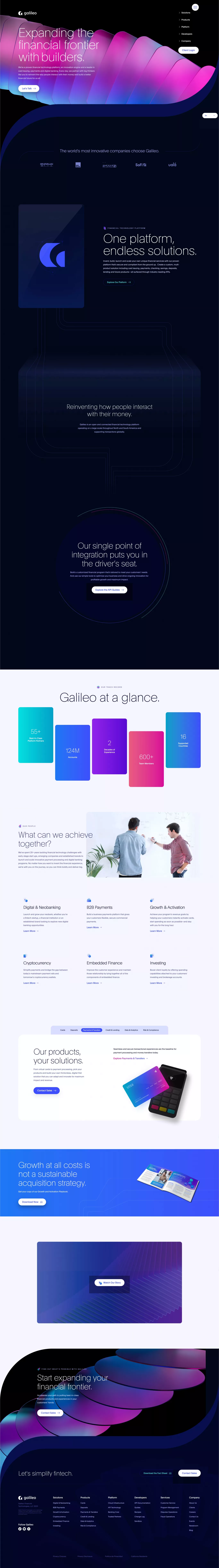 Galileo Financial Technology Platform landing page screenshot showcasing Tech and Finance design