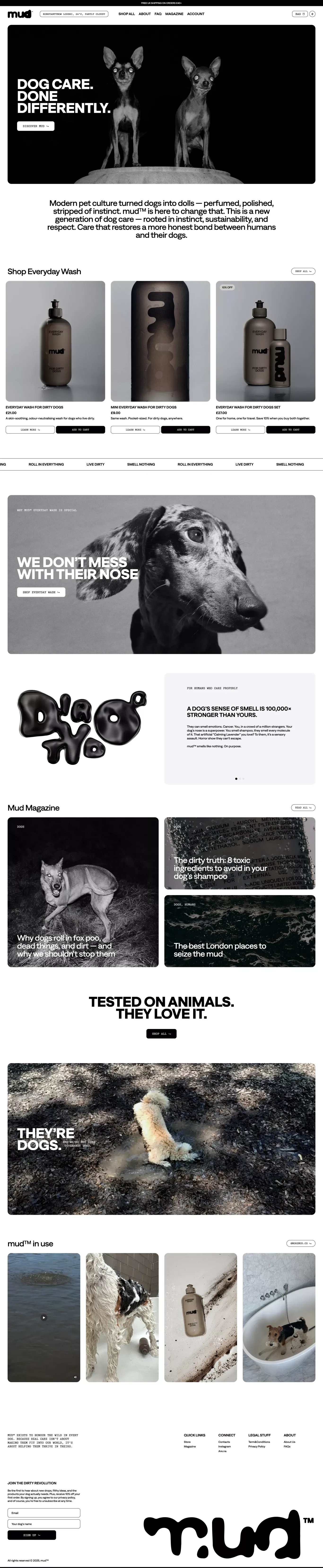 moremud.co landing page screenshot showcasing Animals and Ecommerce design