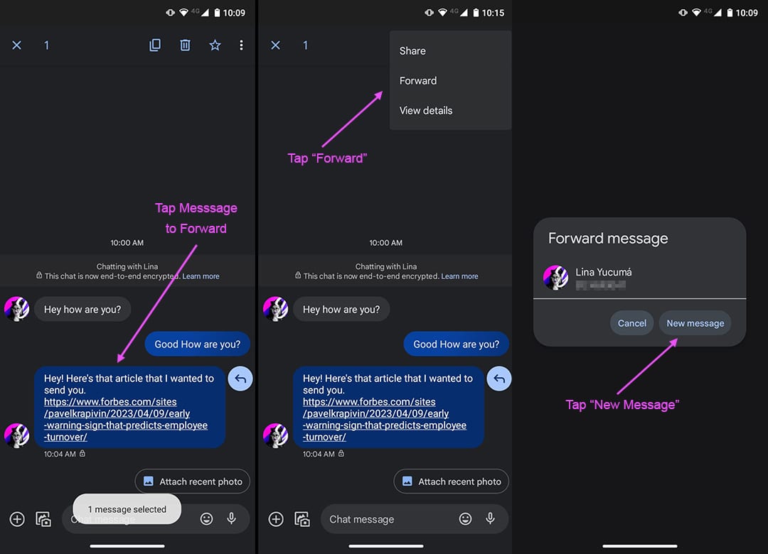 How to forward SMS from Android Google Messages part 1