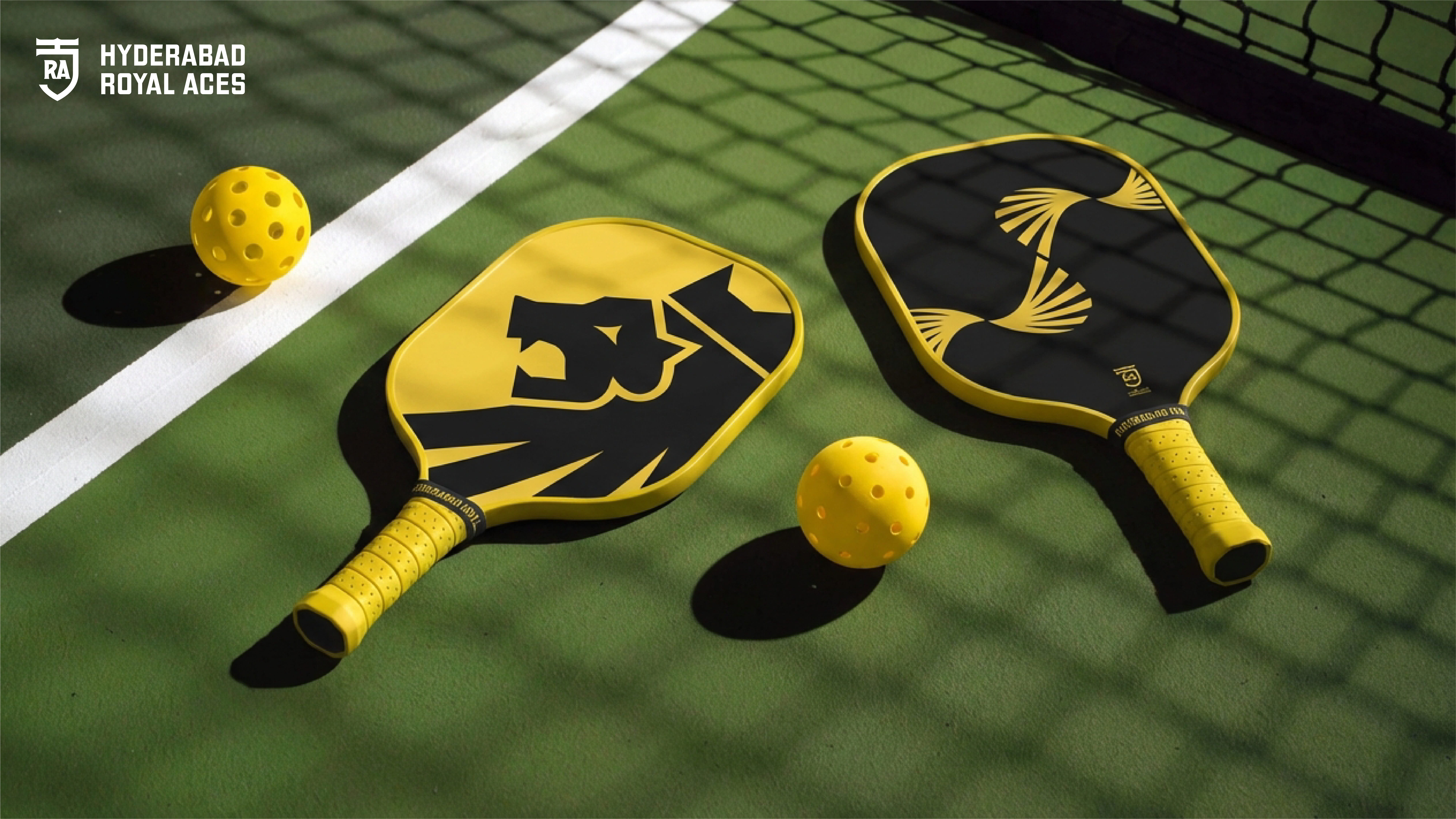 Hyderabad Royal Aces Pickleball team logo by BMEG, combining regal sports imagery with real estate strength to represent Rajapushpa’s vision of healthy, active community living in India.
