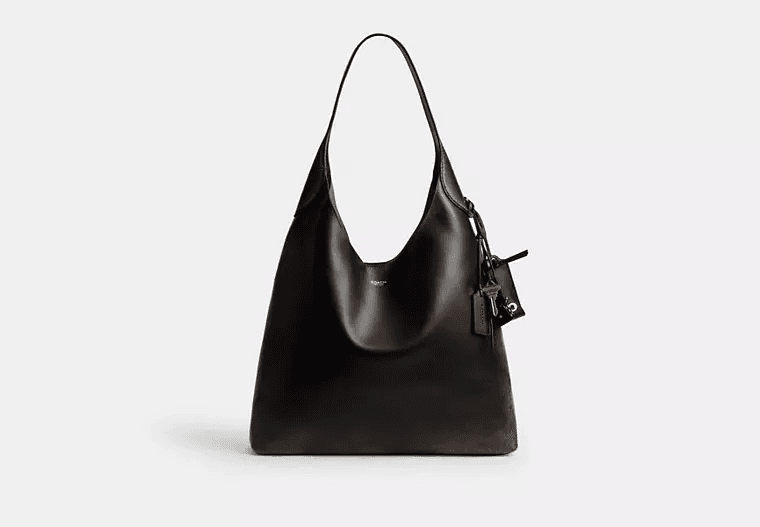 COACH®,Brooklyn Shoulder Bag 39 In Loved Leather,Leather,Hobo,Metal,Silver Metal,Casual,Black,Front View