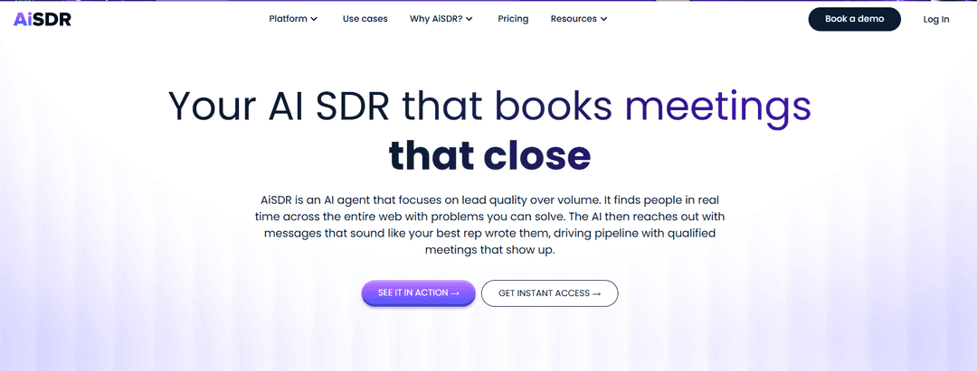 AiSDR presenting its self-serve AI sales agent and the outreach it sends on your behalf
