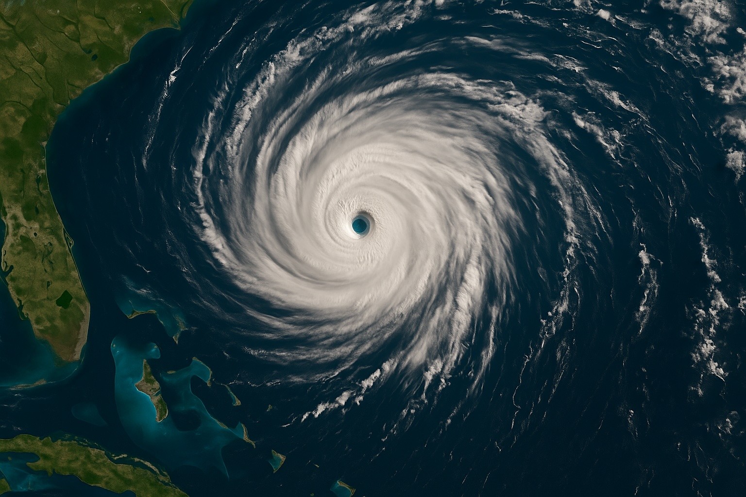 Satellite image of a powerful hurricane swirling over the Atlantic Ocean near the southeastern United States, symbolizing the need for Charleston Hurricane Prep guidelines and checklists.