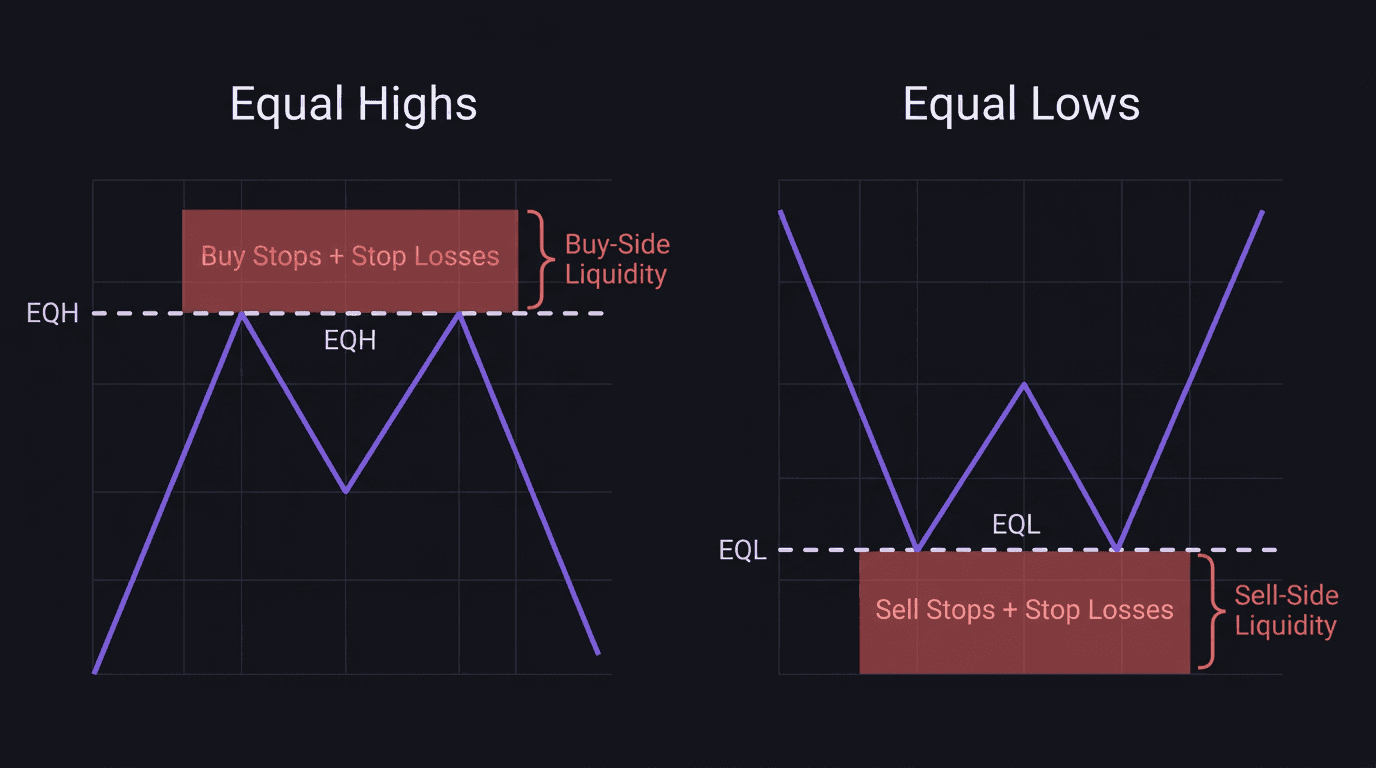 Diagram showing equal highs with buy-side liquidity above and equal lows with sell-side liquidity below