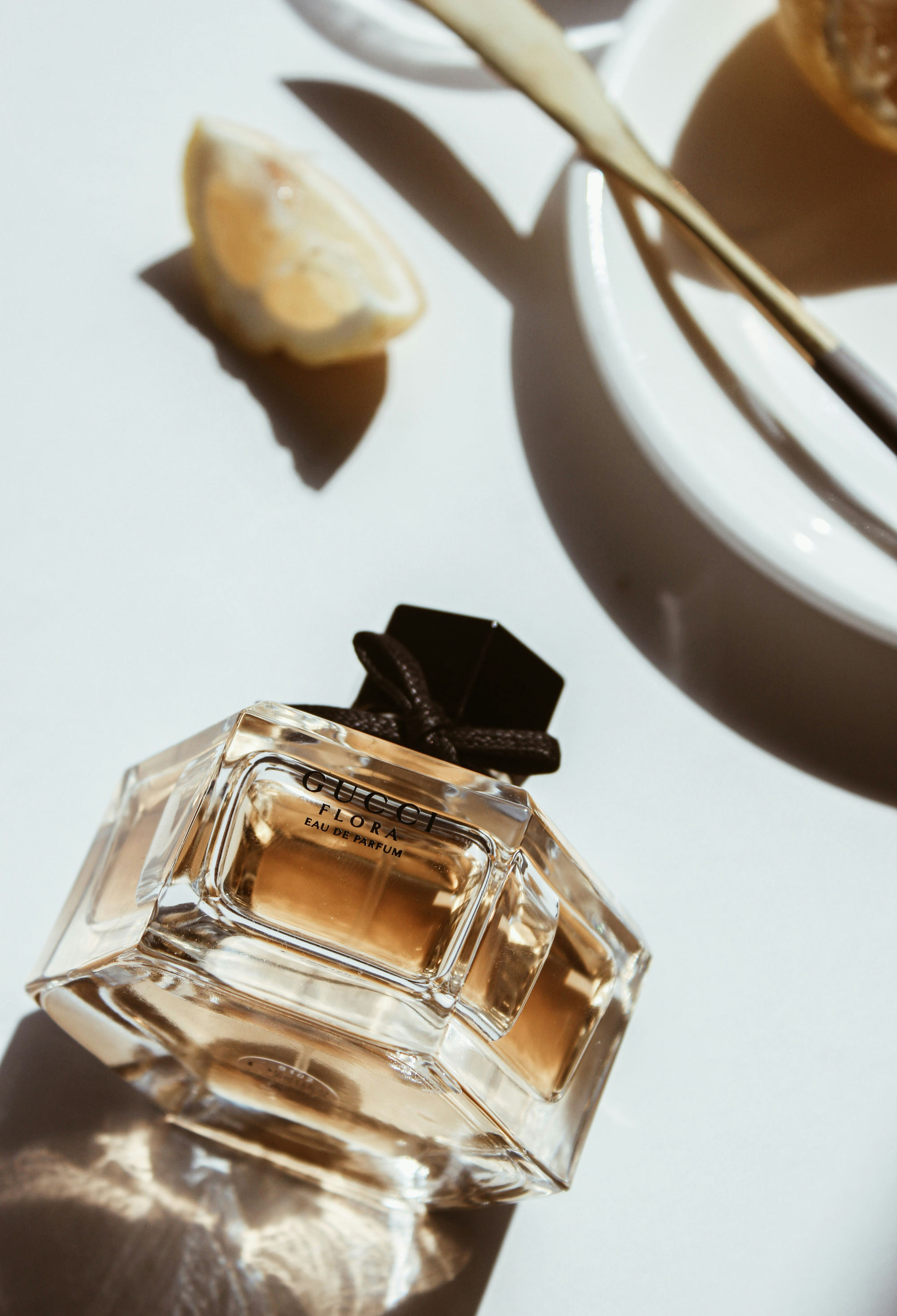 A close up of a perfume bottle