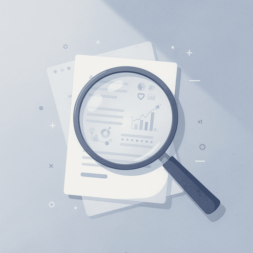 Magnifying glass examining hidden details, representing thorough prop firm analysis