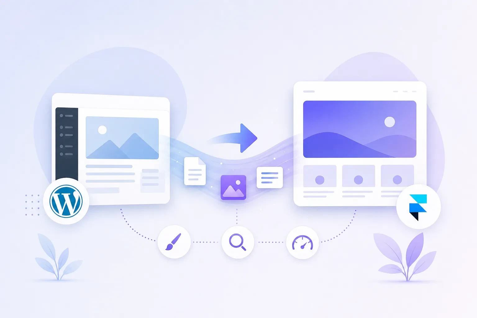Illustration of WordPress to Framer migration process