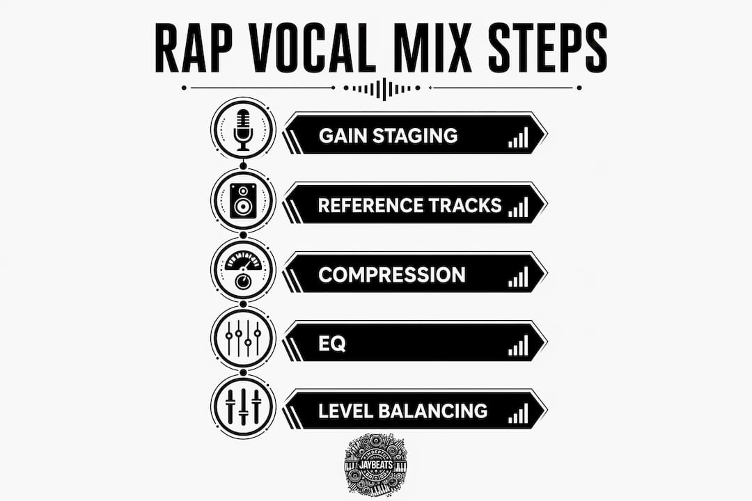 Infographic showing rap vocal mixing steps