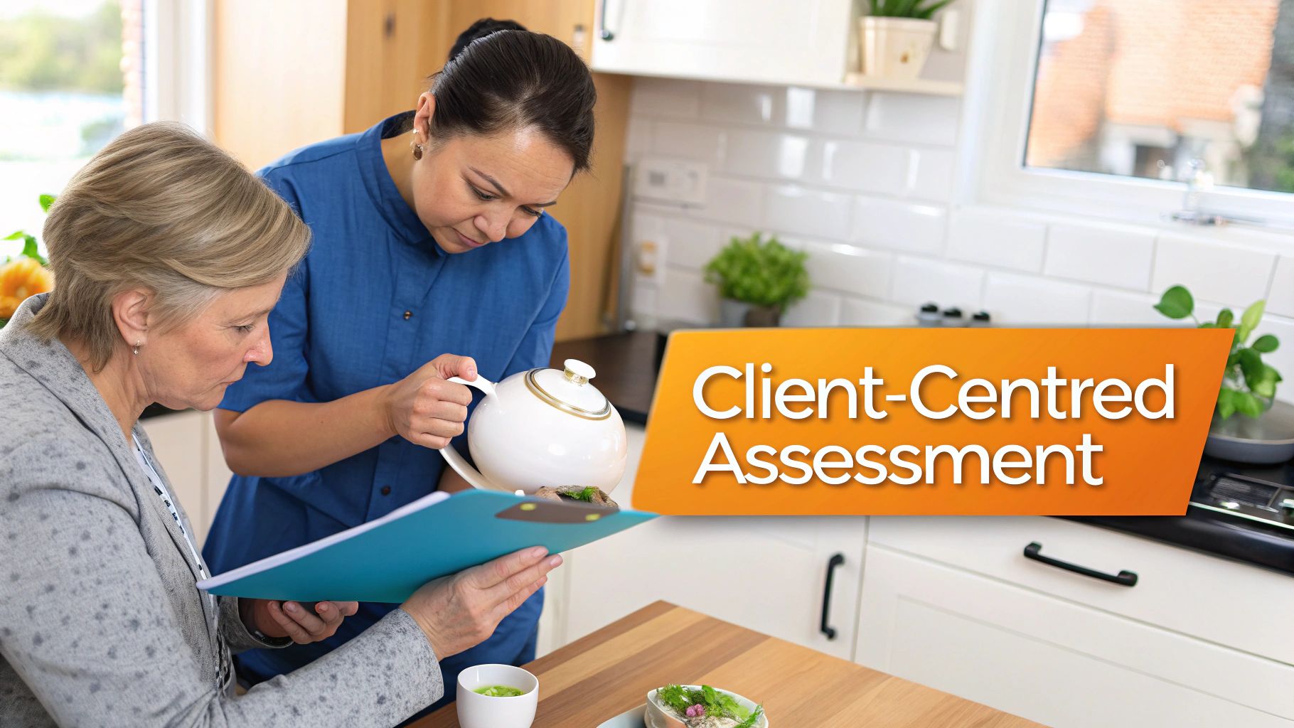 An occupational therapist assessing a child's motor skills with colourful blocks.