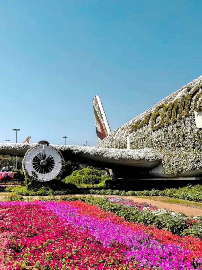 emirates plane, dubai miracle garden