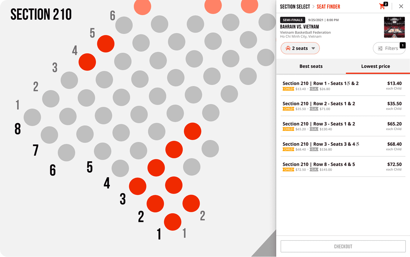 Screenshot of the seat selection tool
