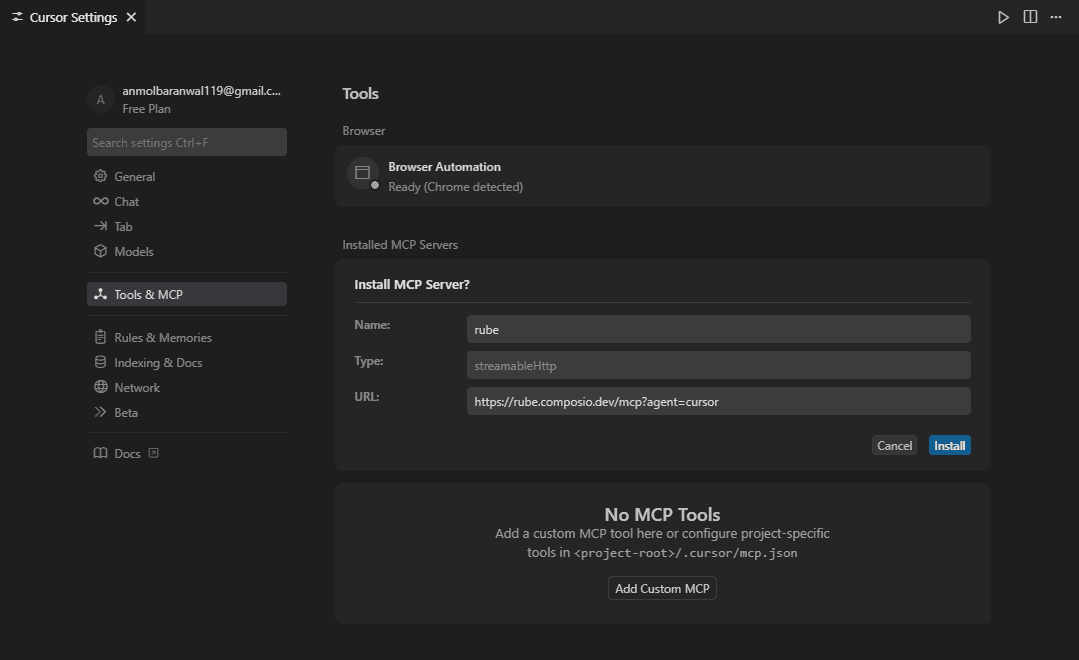 integrating rube with cursor