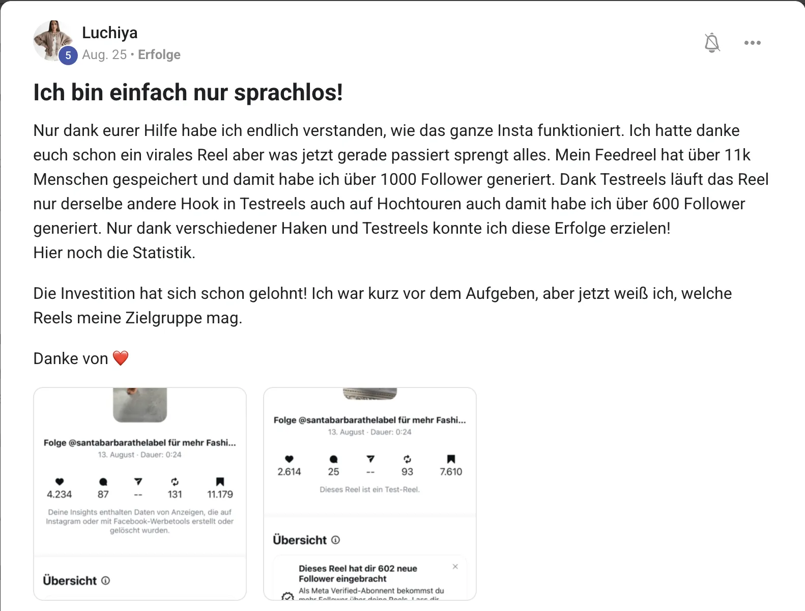 Mitglied der KI Creator Akademie: Fashion-Creatorin Luchiya gewinnt über 1.000 Follower durch Speicherungen