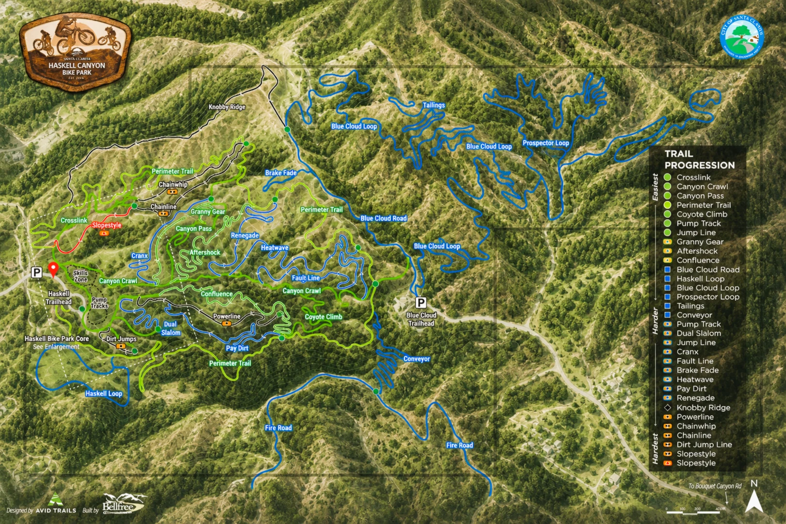 Trails, jumps, skills area, bike park