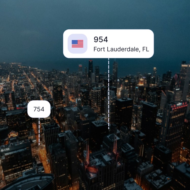 City skyline of Fort Lauderdale showing the 954 area code and surrounding area codes