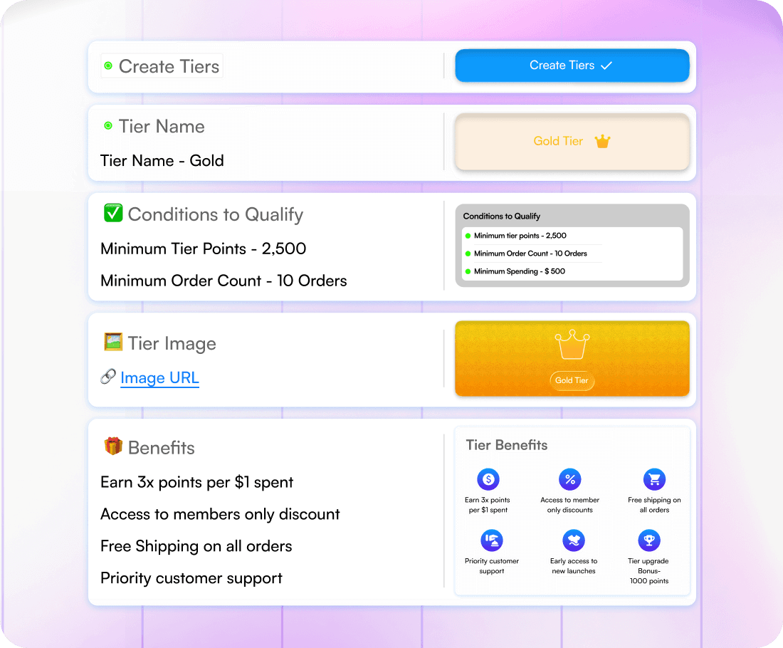 An interface in CXForge Loyalty platform where tier rules/logics are setup